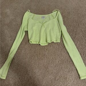 Urban Outfitters Light Green Ribbed Long Sleeve Top